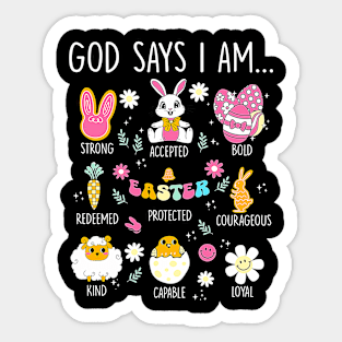 Retro God Says I Am Christian Jesus Happy Easter Day Bunny Sticker